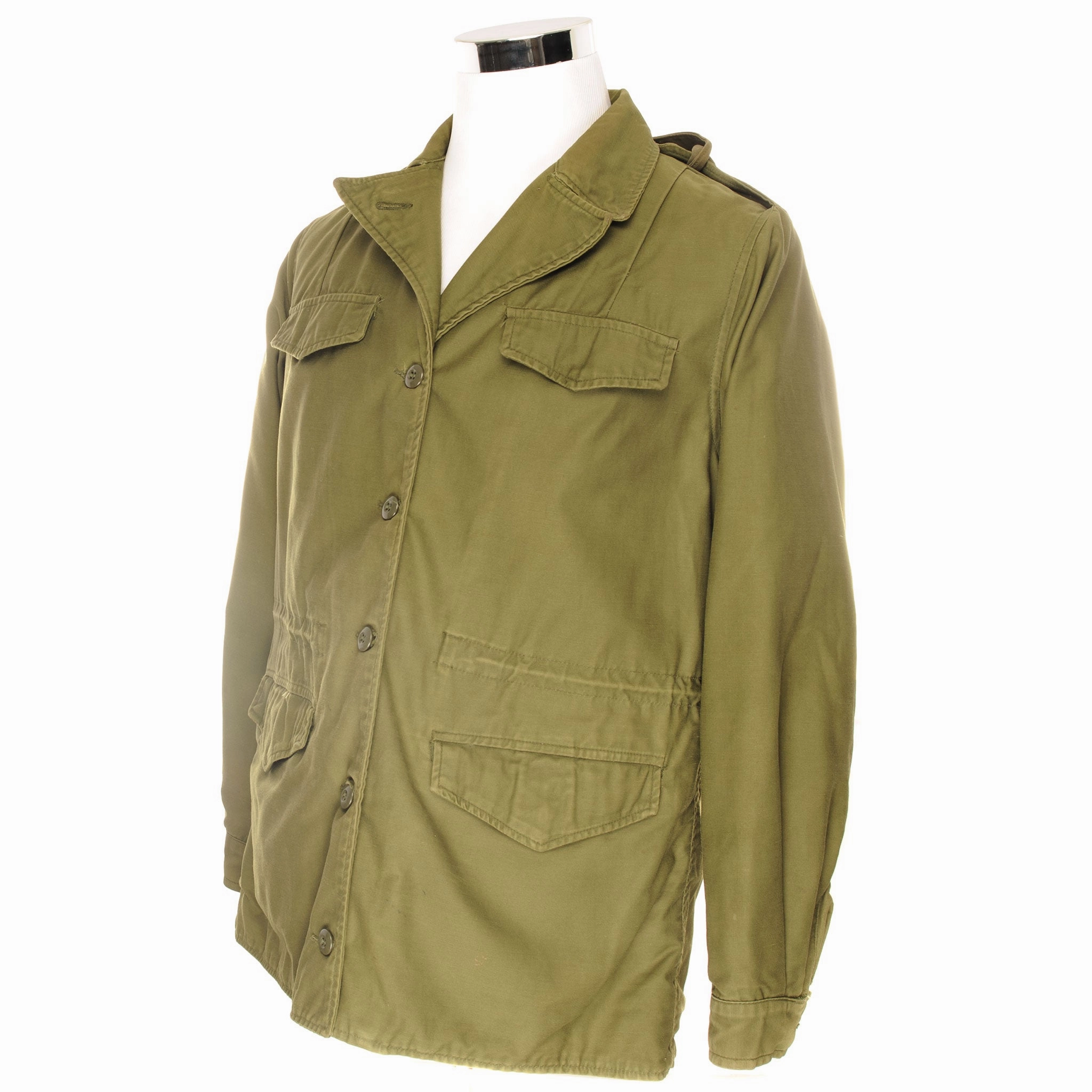 Adjustable Hem VINTAGE US ARMY M-1943 M43 FIELD JACKET WITH HOOD 1970'S SIZE WOMAN 14L