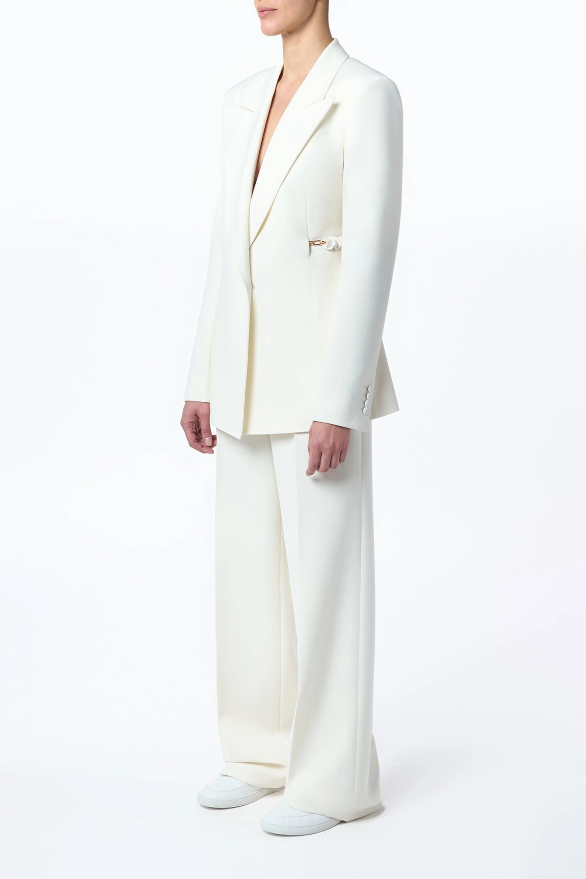 Flexible Performance Wear Simple Comfort Wear Norman Wide-Leg Pant in Ivory Recycled Virgin Wool