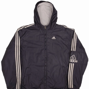 VINTAGE ADIDAS DARK GREY NYLON HEAVY WINDBREAKER HOODED JACKET 2000S SIZE XL Layer Option