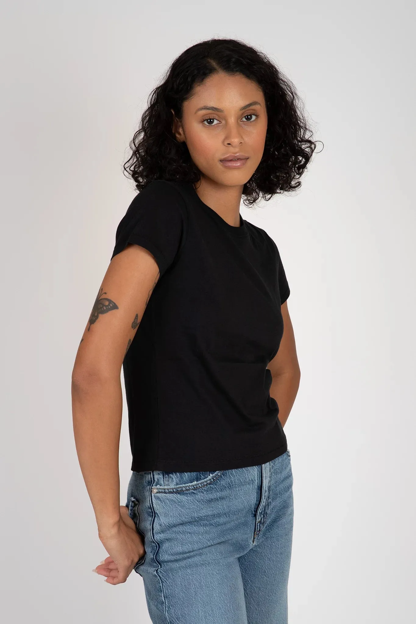 Beaded details Heathered Texture Baby Tee