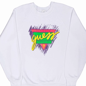 VINTAGE GUESS BOOTLEG WHITE SWEATSHIRT 1990S LARGE MADE IN USA kids'