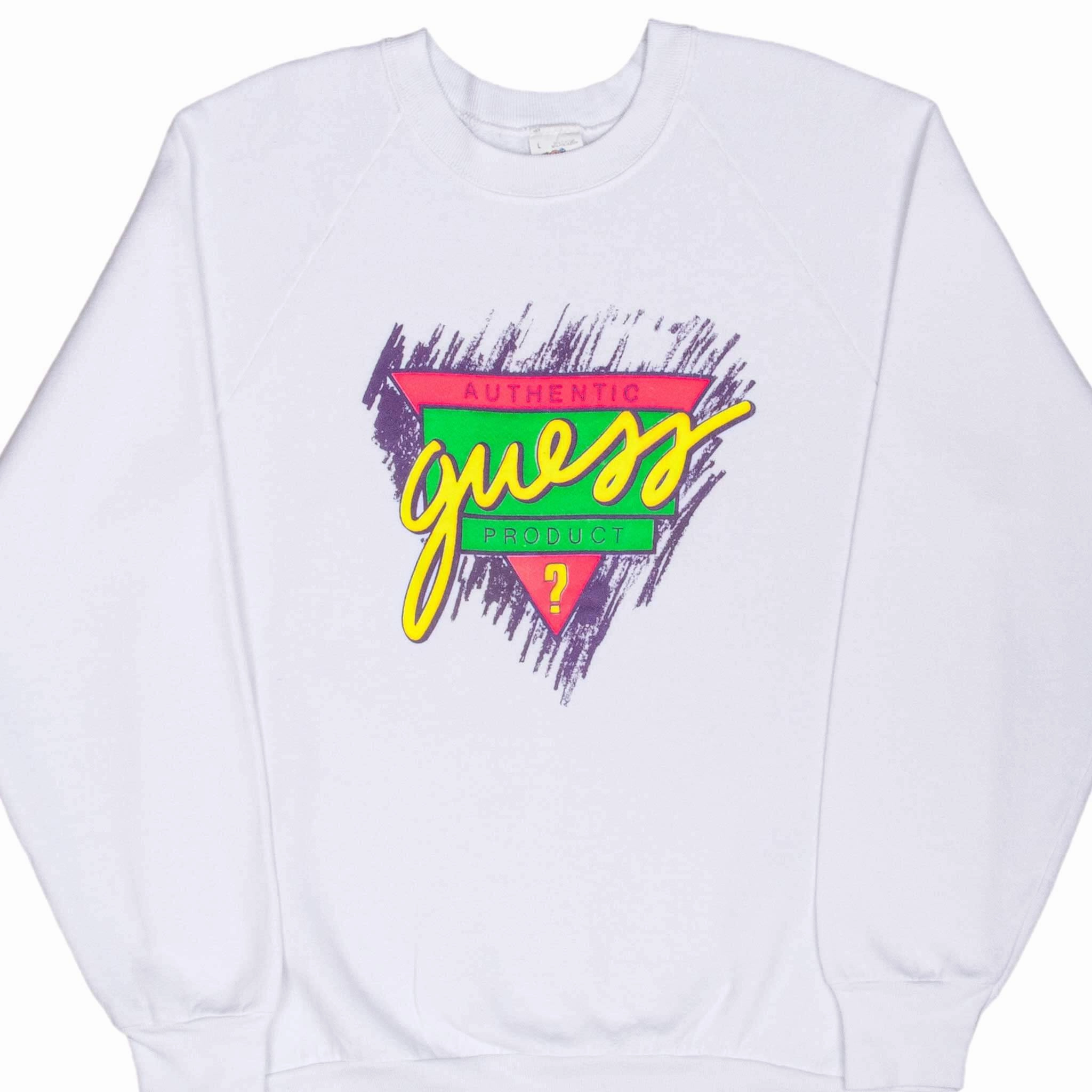 VINTAGE GUESS BOOTLEG WHITE SWEATSHIRT 1990S LARGE MADE IN USA kids'