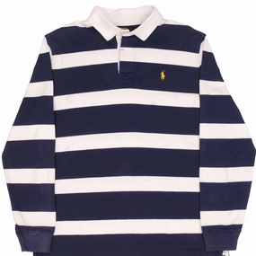 appropriate for winter VINTAGE RALPH LAUREN BLUE & WHITE STRIPED RUGBY POLO SHIRT 1990S SIZE XL