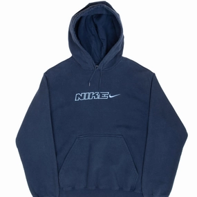 VINTAGE NIKE SPELLOUT SWOOSH NAVY BLUE HOODIE SWEATSHIRT 2000S MEDIUM product business casual suitability right for running