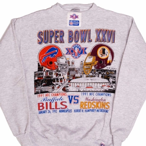 VINTAGE NFL SUPER BOWL BILLS VS REDSKINS SWEATSHIRT 1992 MEDIUM MADE USA DS Neutral palette product retro nostalgia
