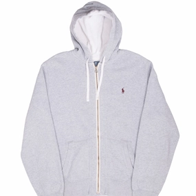 VINTAGE RALPH LAUREN FULL ZIP CLASSIC GREY HOODIE SWEATSHIRT 1990S XL gemstone accents