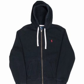 low end product gym readiness VINTAGE RALPH LAUREN FULL ZIP CLASSIC BLACK HOODIE SWEATSHIRT 1990S MEDIUM