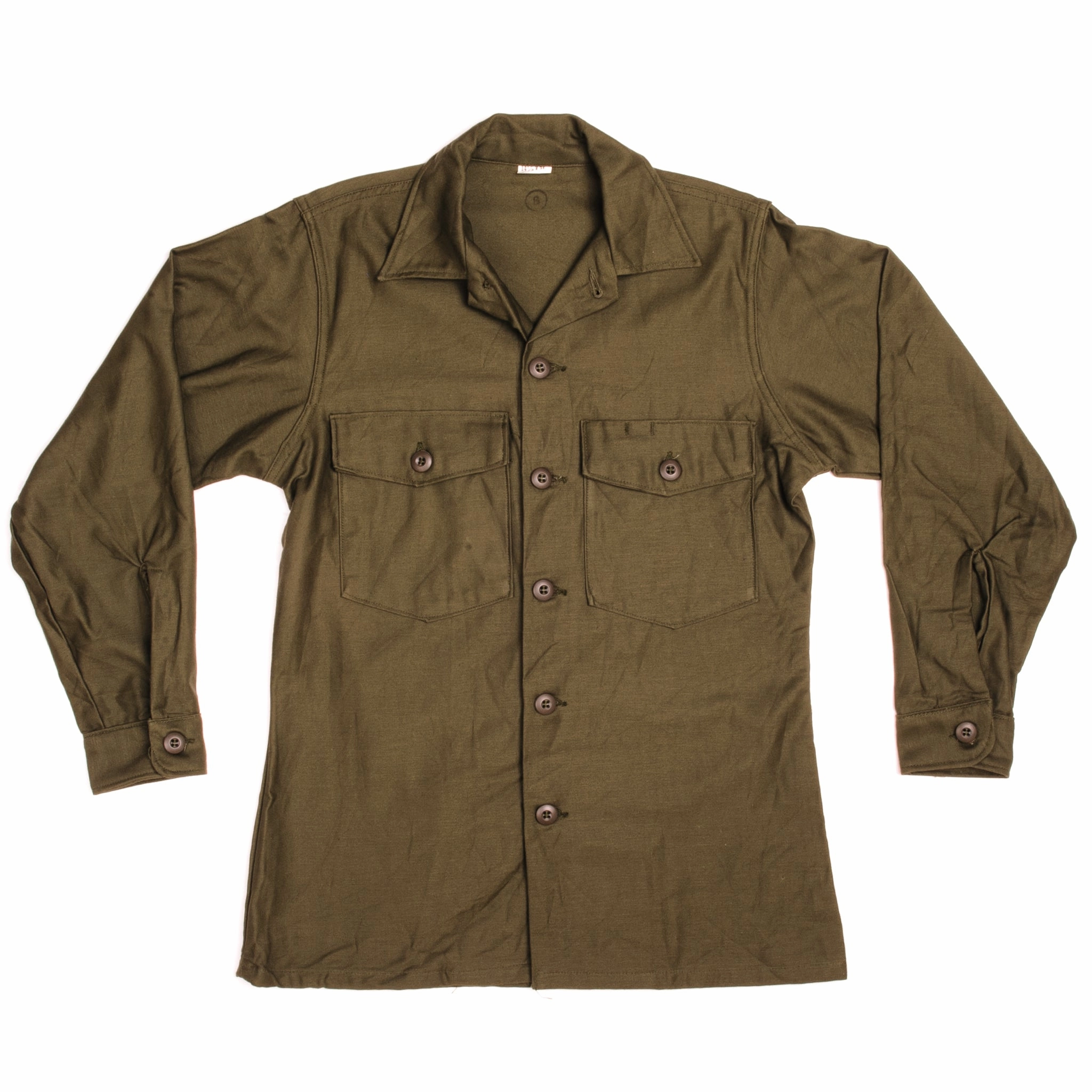 VINTAGE US ARMY SATEEN UTILITY SHIRT P64 1971 VIETNAM WAR SIZE 14 1/2X31 NOS group wear Warm Outfit