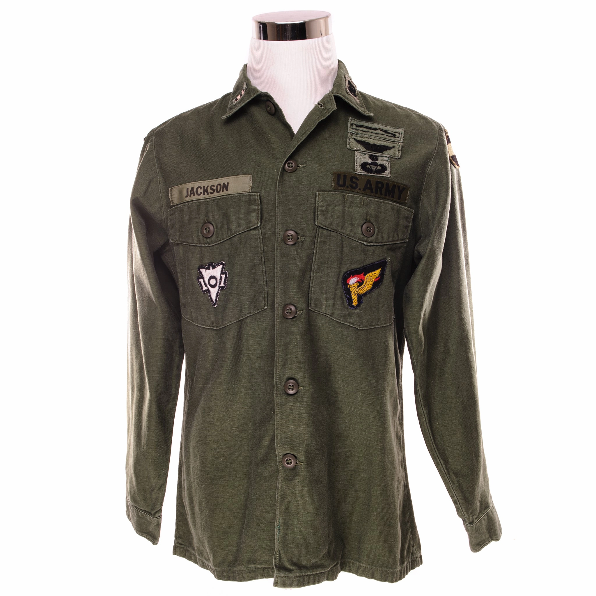 VINTAGE US ARMY SATEEN UTILITY SHIRT P-64 P64 1969 VIETNAM WAR SIZE 15 1/2 x 33 WITH PATCHES product innovation potential Cool Comfort