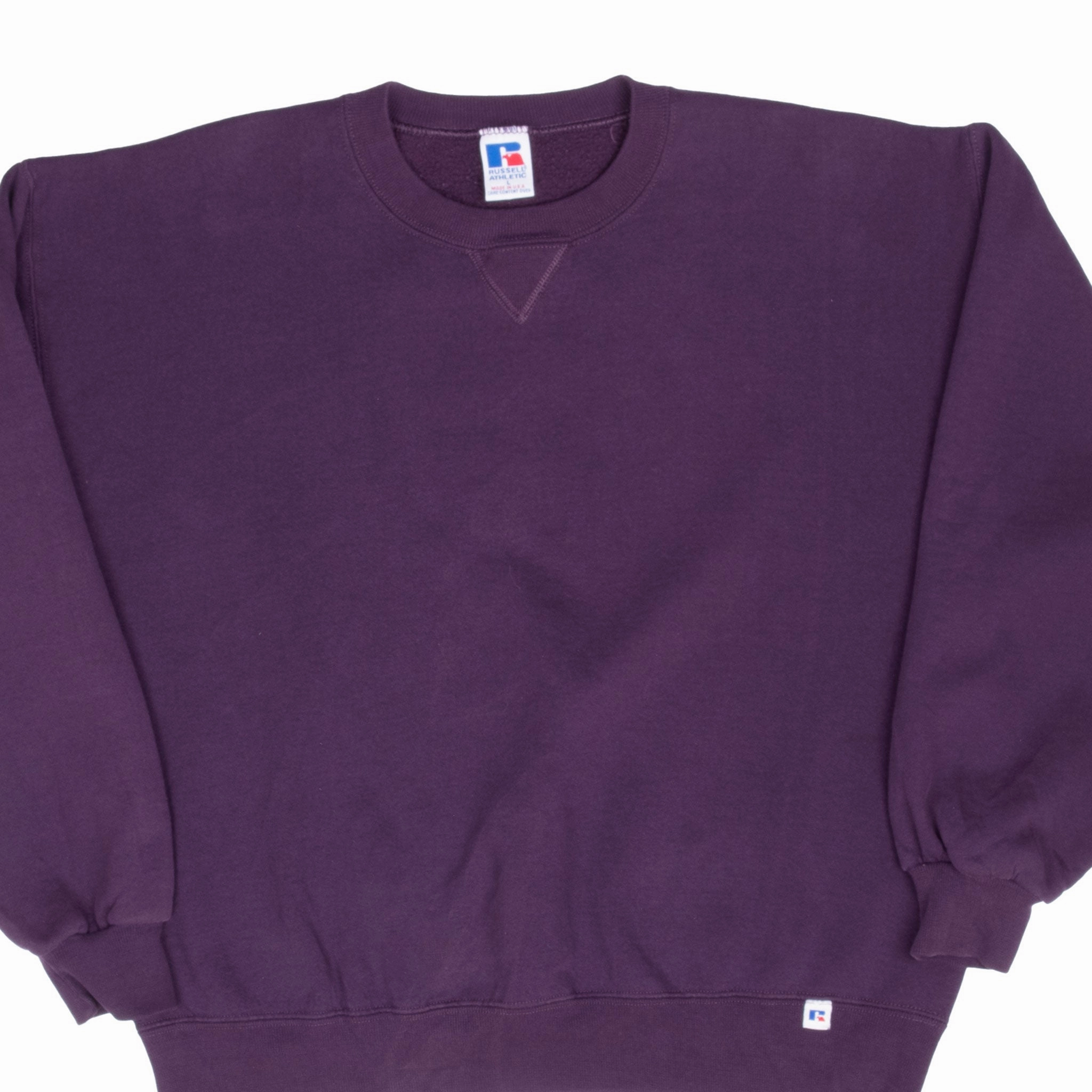 VINTAGE RUSSELL ATHLETIC BLANK PURPLE SWEATSHIRT 1990S LARGE MADE IN USA Trendy Outfit