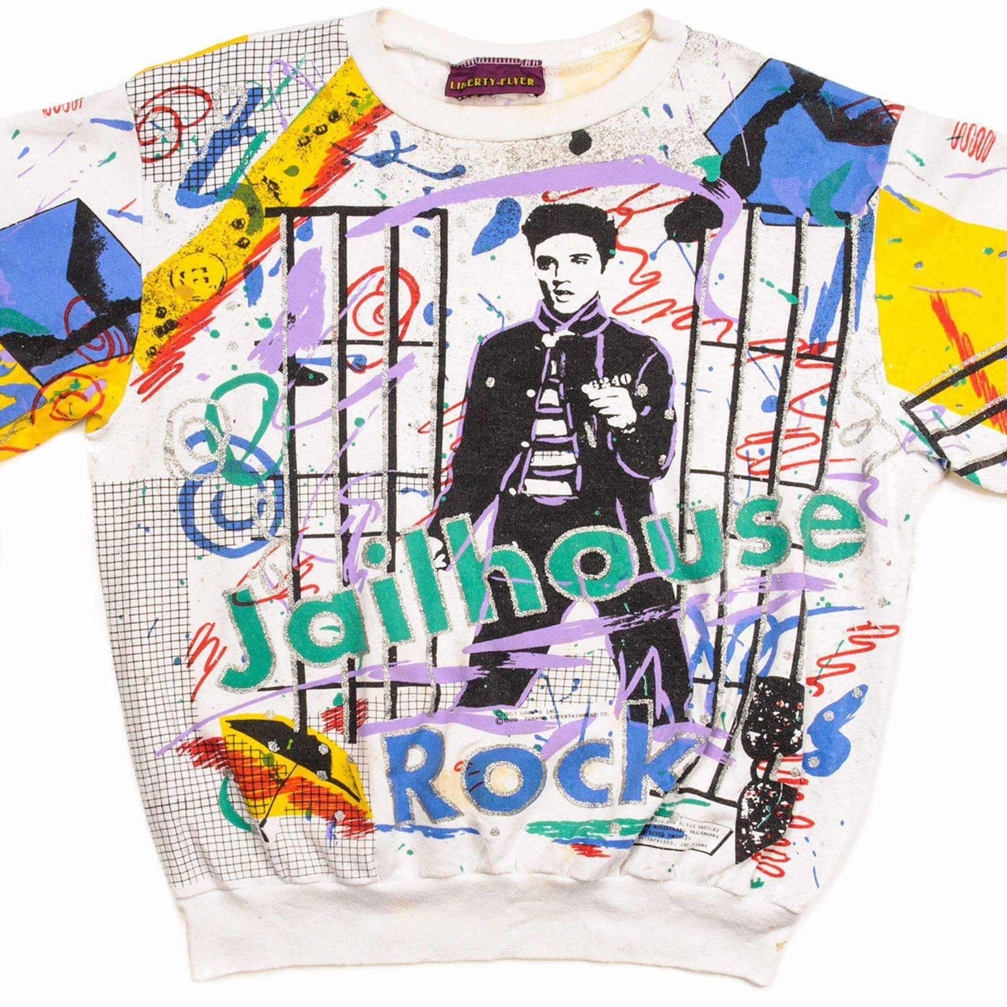 VINTAGE ALL OVER PRINT ELVIS SWEATSHIRT 1989 SIZE LARGE MADE IN USA Urban Cool stain resistant coating