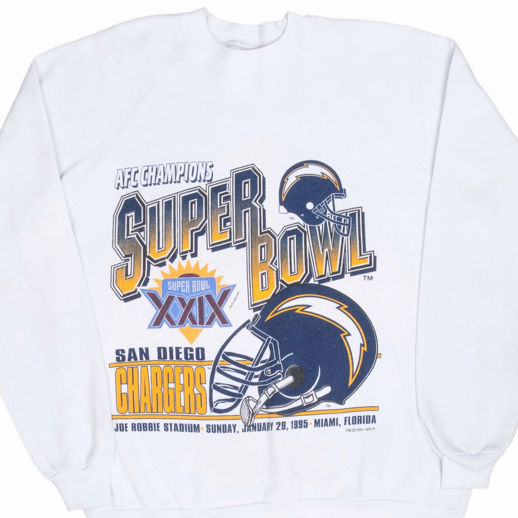 product belt definition VINTAGE NFL SAN DIEGO CHARGERS SUPER BOWL XXIX 1995 SWEATSHIRT LARGE MADE IN USA