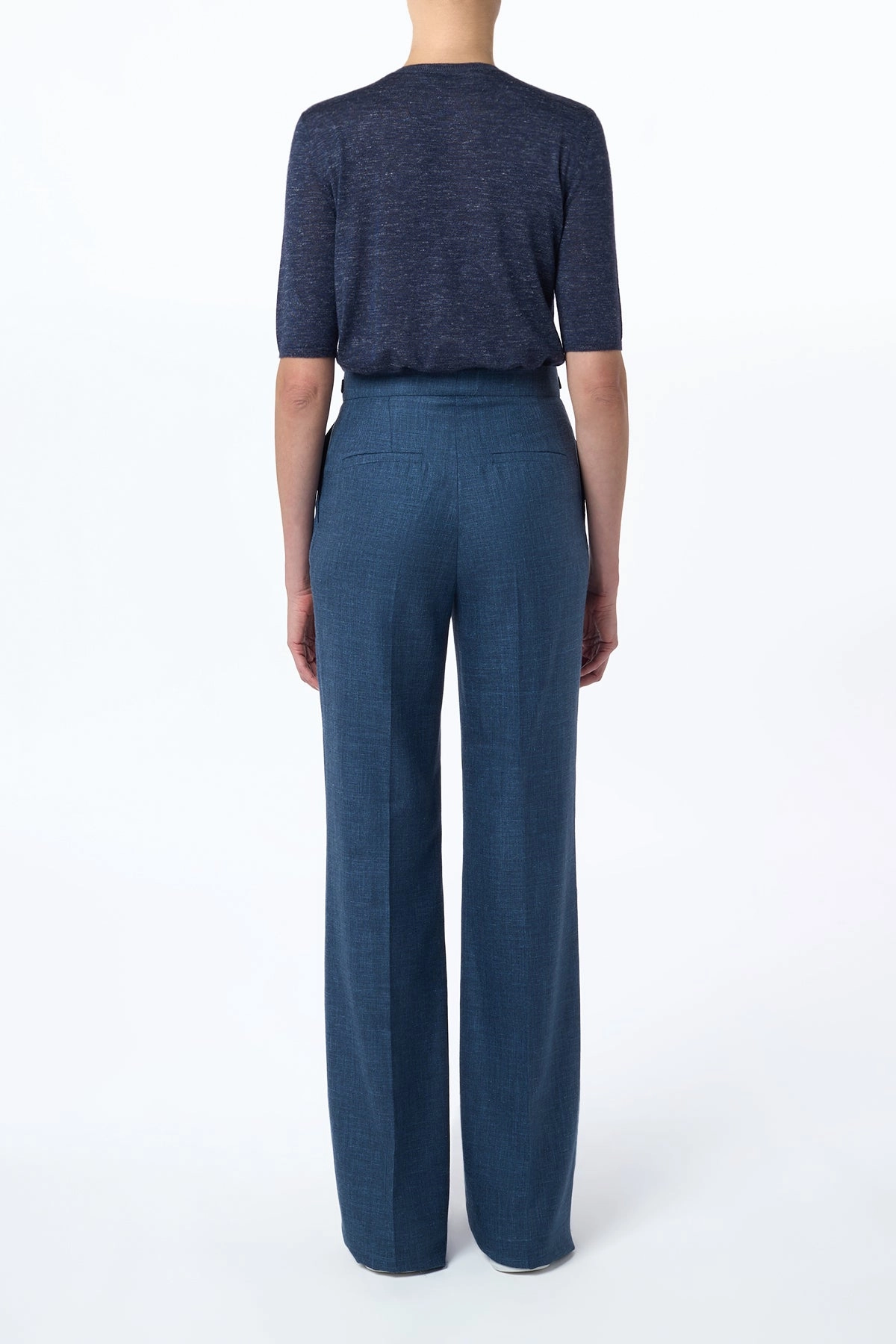Vesta Flared Pant in Denim Virgin Wool Silk with Linen Flexible Leg