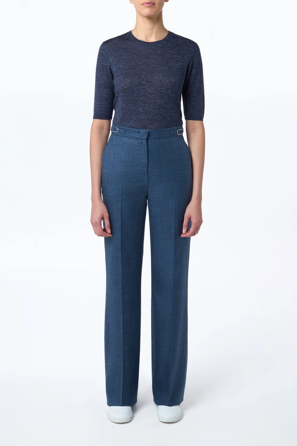 Vesta Flared Pant in Denim Virgin Wool Silk with Linen FlameRetardantTreatment