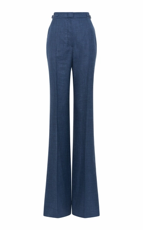 Vesta Flared Pant in Denim Virgin Wool Silk with Linen All Day Comfort Fit