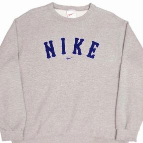 VINTAGE NIKE MIDDLE SWOOSH GREY SWEATSHIRT 1990s SIZE XL MADE IN USA Work Wear Hoodie Style