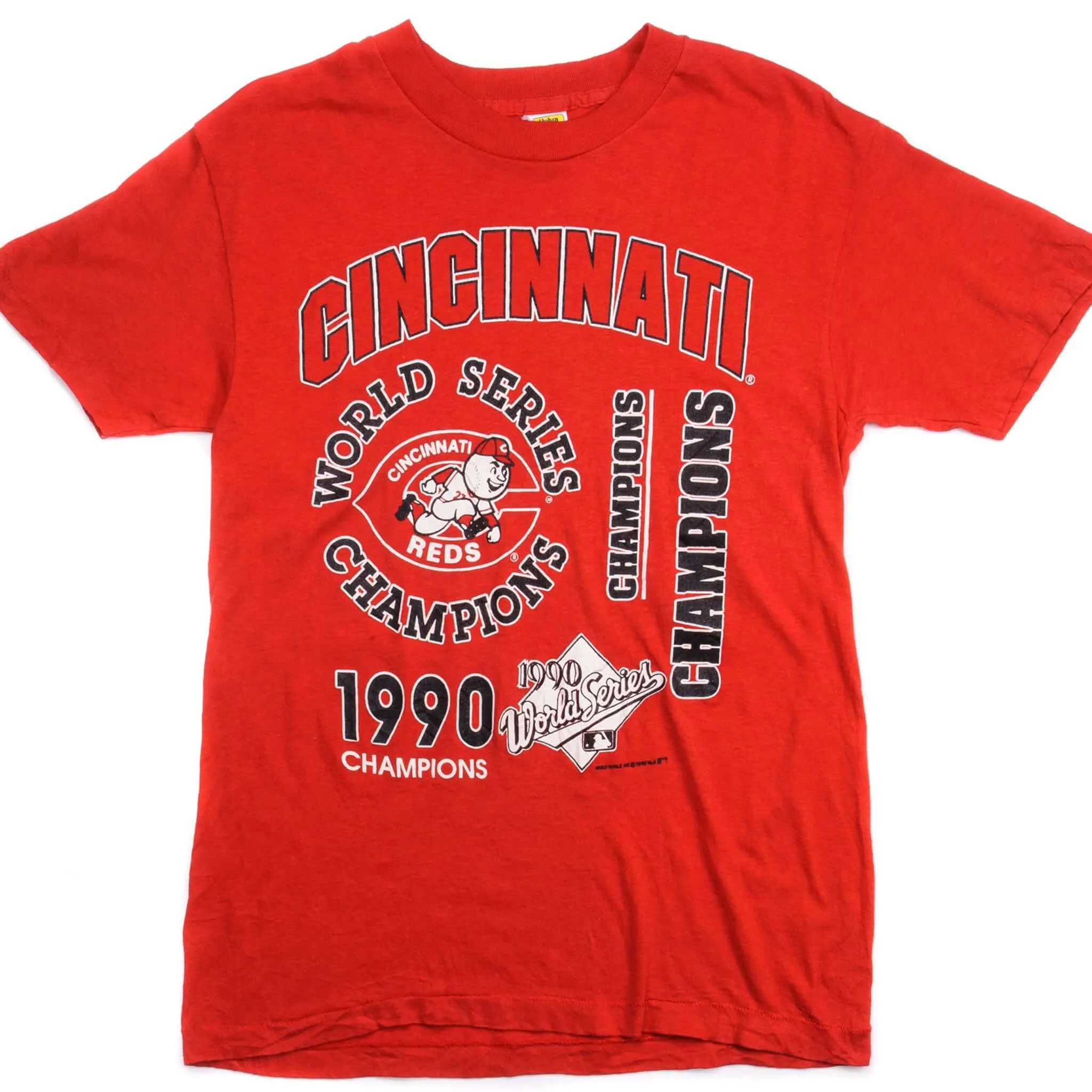 Lightweight Shirt Sublimation Resistant Fabric VINTAGE MLB CINCINNATI REDS WORLD CHAMPIONS TEE SHIRT 1990 SMALL MADE IN USA