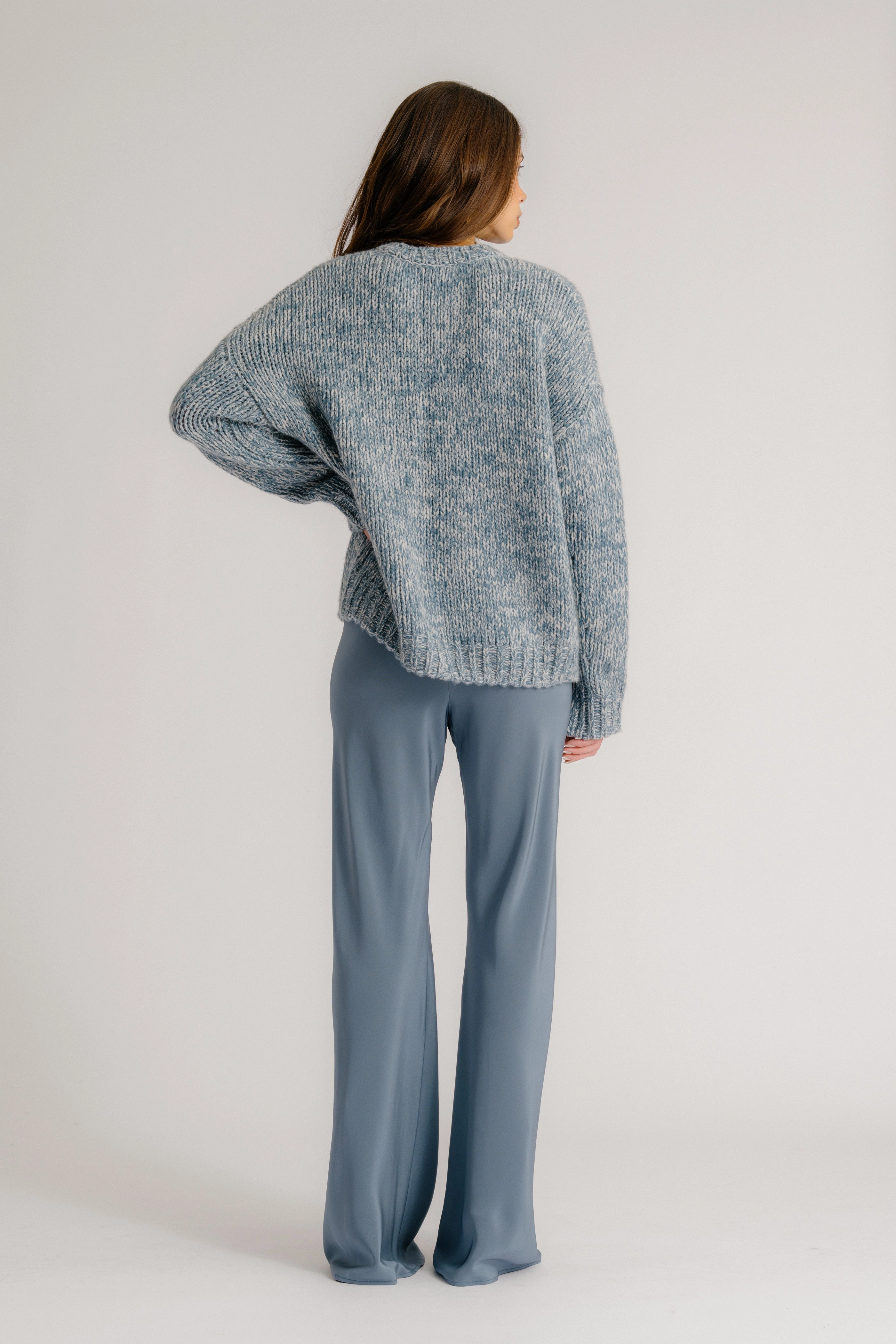 CYPRESS CASHMERE CREWNECK WITH RIB DETAIL | SMOKY BLUE MULTI Active Flex Warm Wardrobe