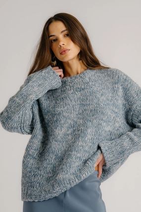 CYPRESS CASHMERE CREWNECK WITH RIB DETAIL | SMOKY BLUE MULTI Easy Care Fabric Hygroscopic Fiber Blend