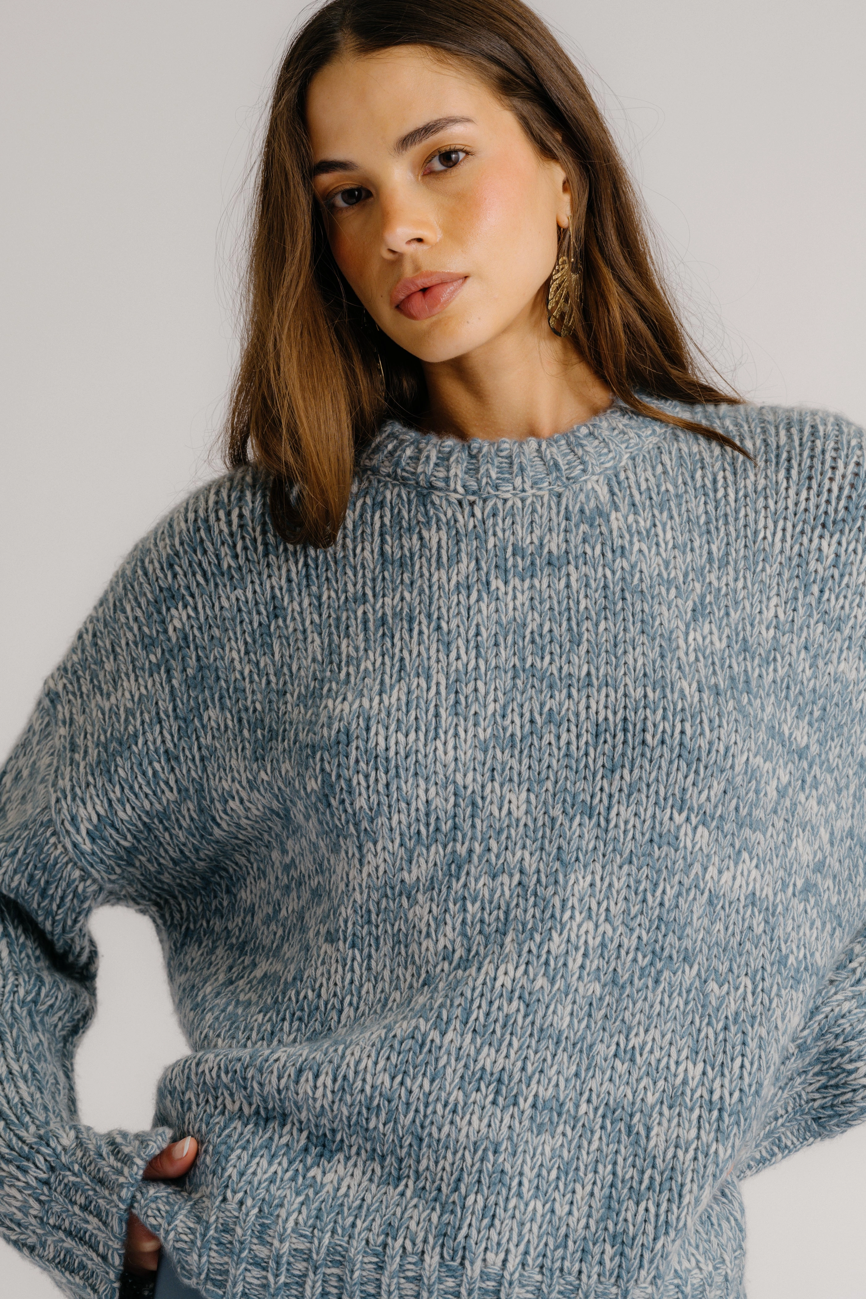 Snug & Stylish CYPRESS CASHMERE CREWNECK WITH RIB DETAIL | SMOKY BLUE MULTI