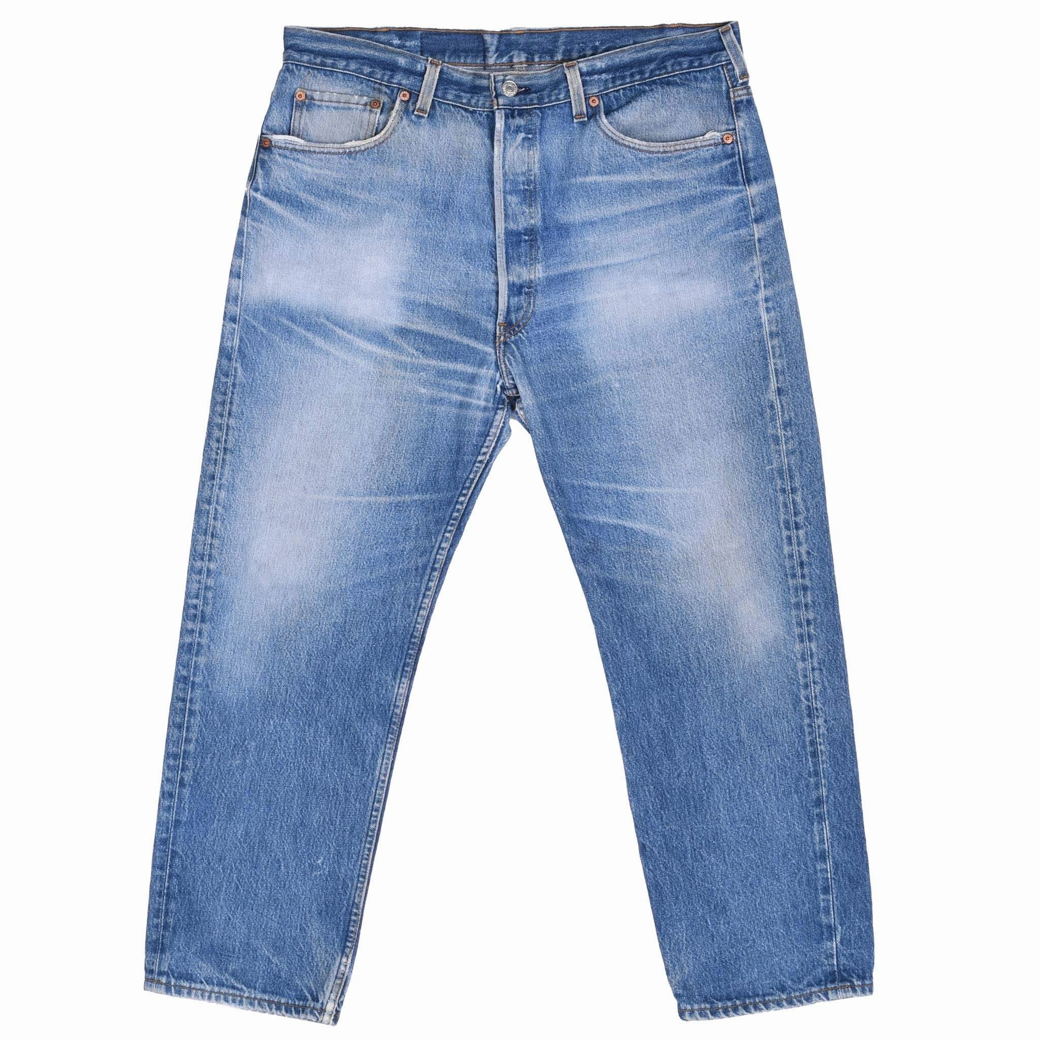 VINTAGE LEVIS 501 INDIGO BLUE JEANS 1990S SIZE 38X27 MADE IN USA Winter Warmth Student Outfit Textured