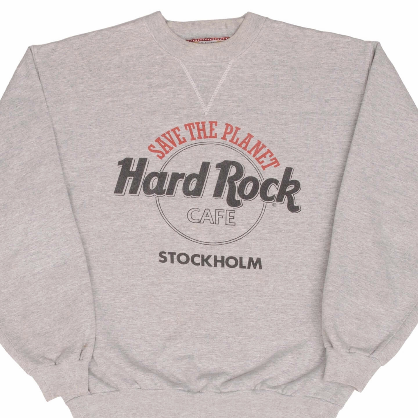 VINTAGE HARD ROCK CAFE STOCKHOLM GREY SWEATSHIRT 1980S SIZE LARGE No pockets Fresh Bold