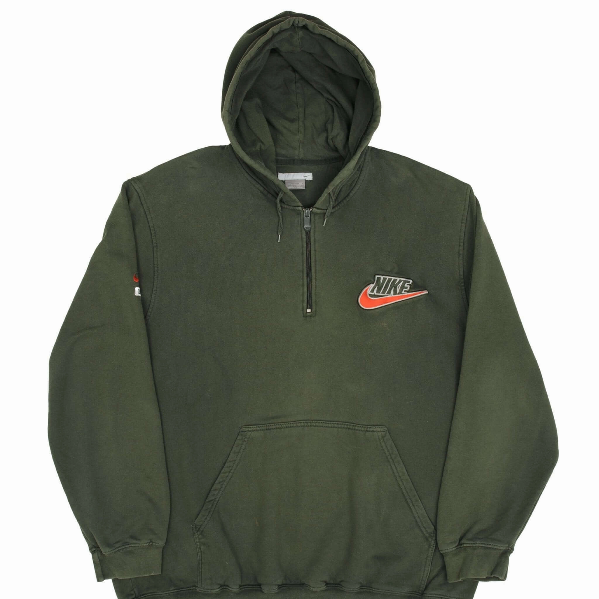VINTAGE NIKE SWOOSH SPELLOUT GREEN QUARTER ZIP HOODIE SWEATSHIRT 2000S 2XL Brand Identity