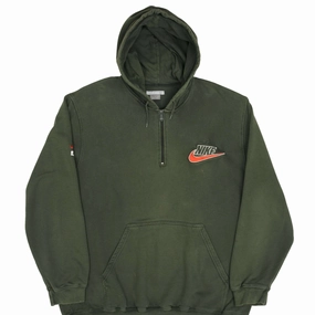 VINTAGE NIKE SWOOSH SPELLOUT GREEN QUARTER ZIP HOODIE SWEATSHIRT 2000S 2XL Brand Identity
