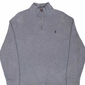 VINTAGE POLO RALPH LAUREN GREY QUARTER 1/4 ZIP SWEATER 1990S LARGE Sporty Comfort