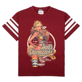 Stretch Fit Design ReinforcedNeckline Devil's Cheerleaders T-Shirt - Burgundy