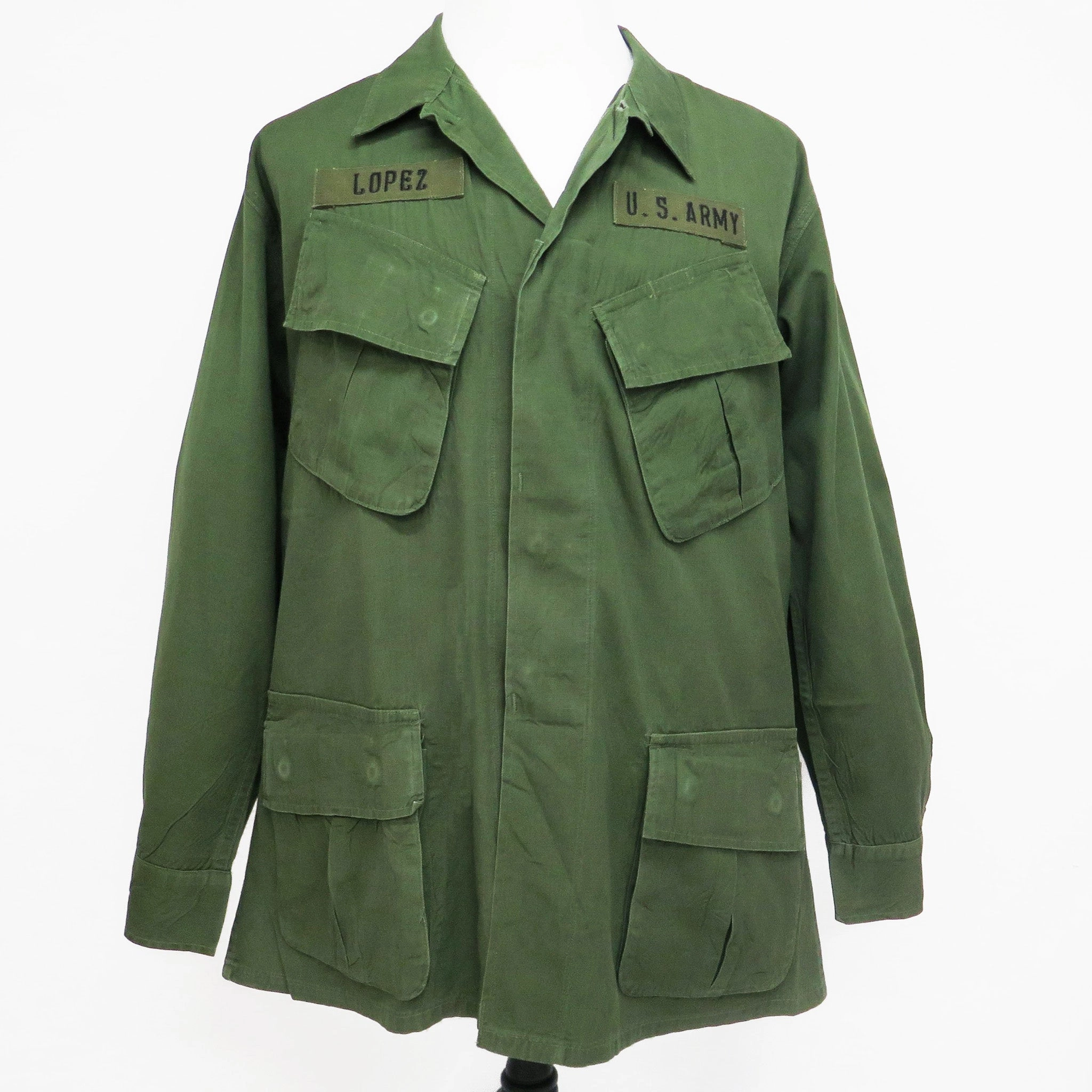 Compression Fit US ARMY TROPICAL COMBAT JACKET 5TH PATTERN 1968 VIETNAM WAR USA REC PATCH SIZE LARGE SHORT