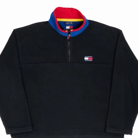 Template VINTAGE TOMMY HILFIGER BLACK QUARTER ZIP FLEECE JACKET 1990S XL