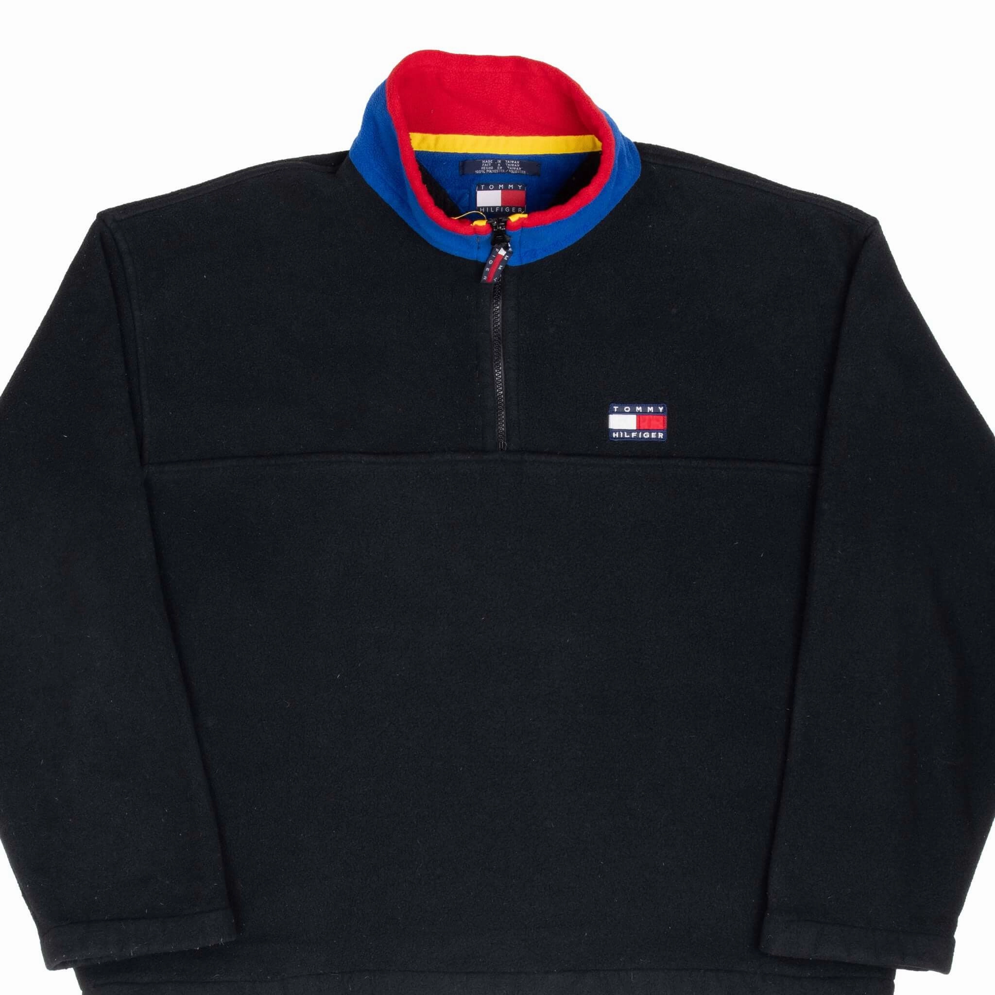 Template VINTAGE TOMMY HILFIGER BLACK QUARTER ZIP FLEECE JACKET 1990S XL