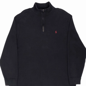 VINTAGE POLO RALPH LAUREN BLACK QUARTER 1/4 ZIP SWEATER 1990S LARGE Timeless Sporty