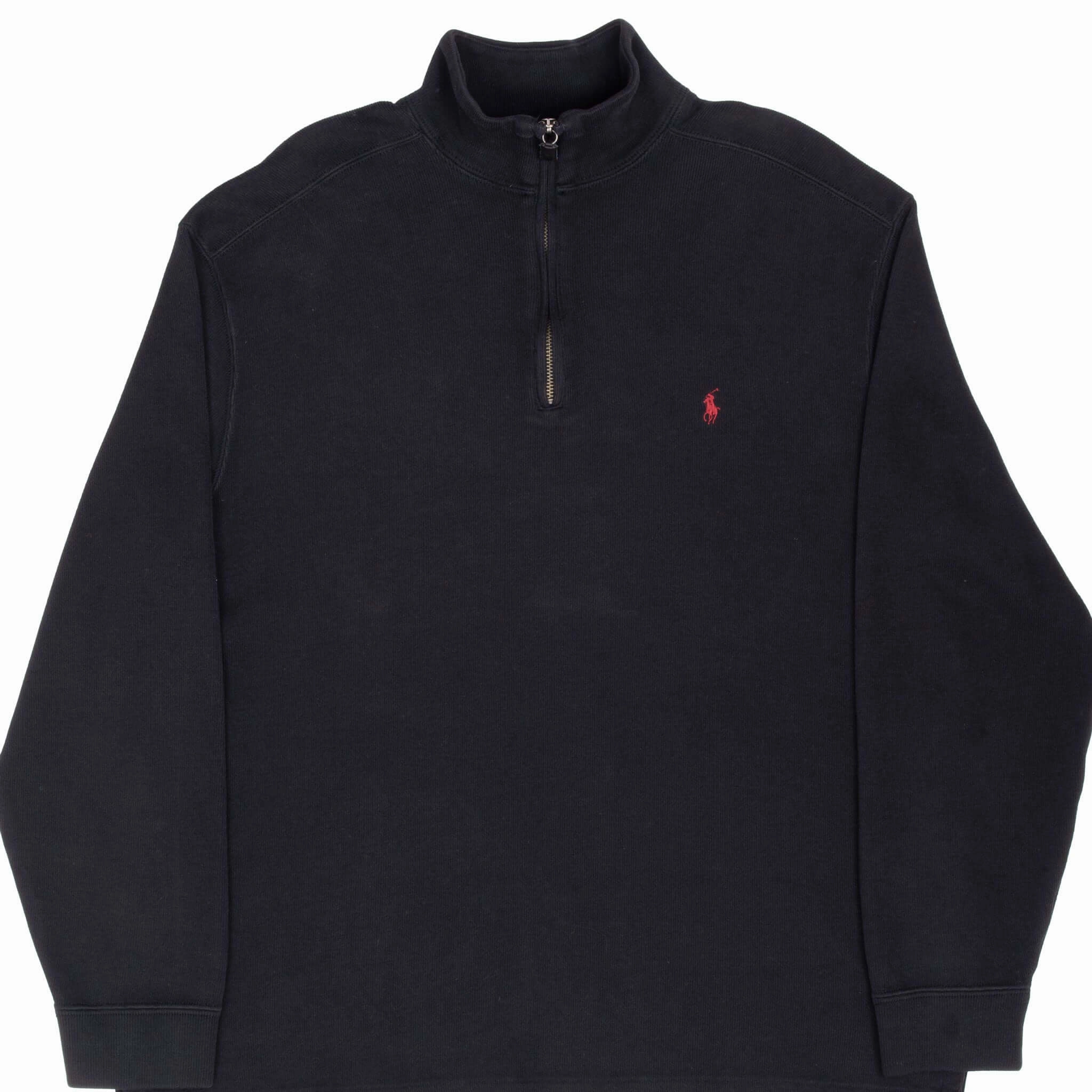 VINTAGE POLO RALPH LAUREN BLACK QUARTER 1/4 ZIP SWEATER 1990S LARGE Timeless Sporty