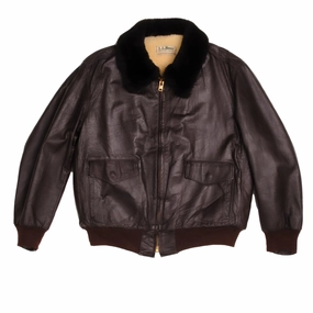Vintage LL Bean G-1 Flight Bomber Jacket Mens 44 Shearling Goatskin Leather 1960s 1970s Heavy Duty Zippers