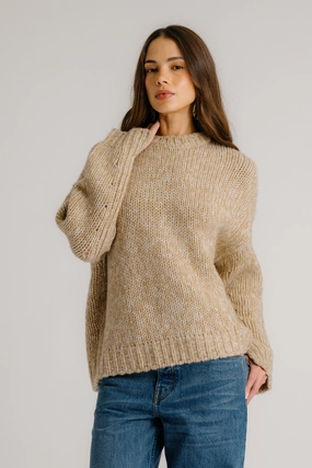 Easy Care Fabric CYPRESS CASHMERE CREWNECK WITH RIB DETAIL | CAMEL MULTI