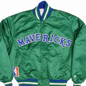 VINTAGE STARTER NBA DALLAS MAVERICKS SATEEN JACKET 1990S XL MADE USA Non Restrictive Silhouette