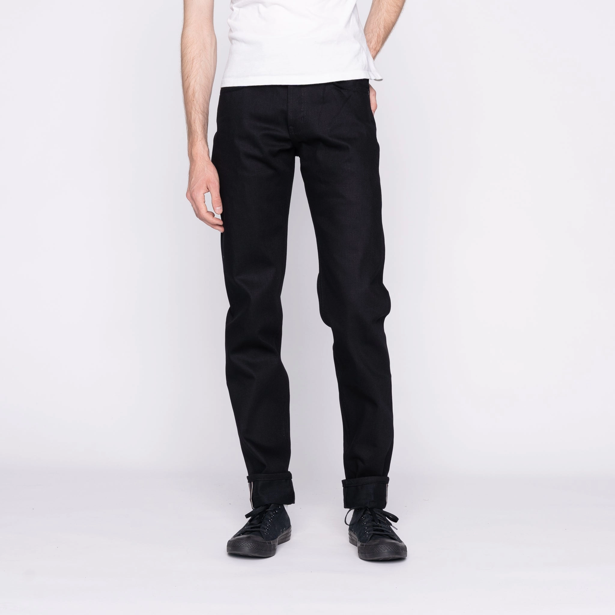 Easy Guy - Solid Black Selvedge - 36" Long Inseam Active Fit Classic Wear Street Fashion
