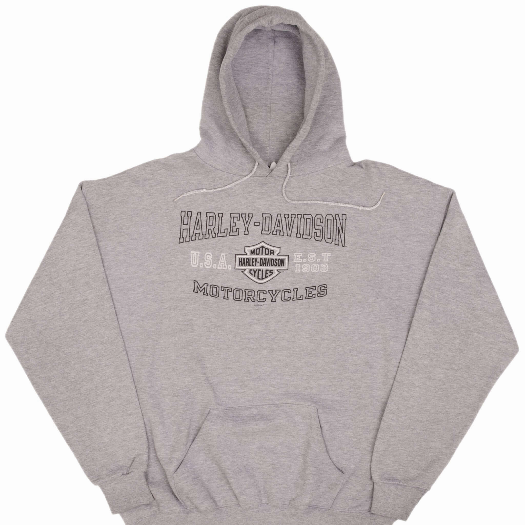 VINTAGE HARLEY DAVIDSON LOUD & PROUD GREY HOODIE SWEATSHIRT 2002 SIZE XL Geometric Print Weekend Casual