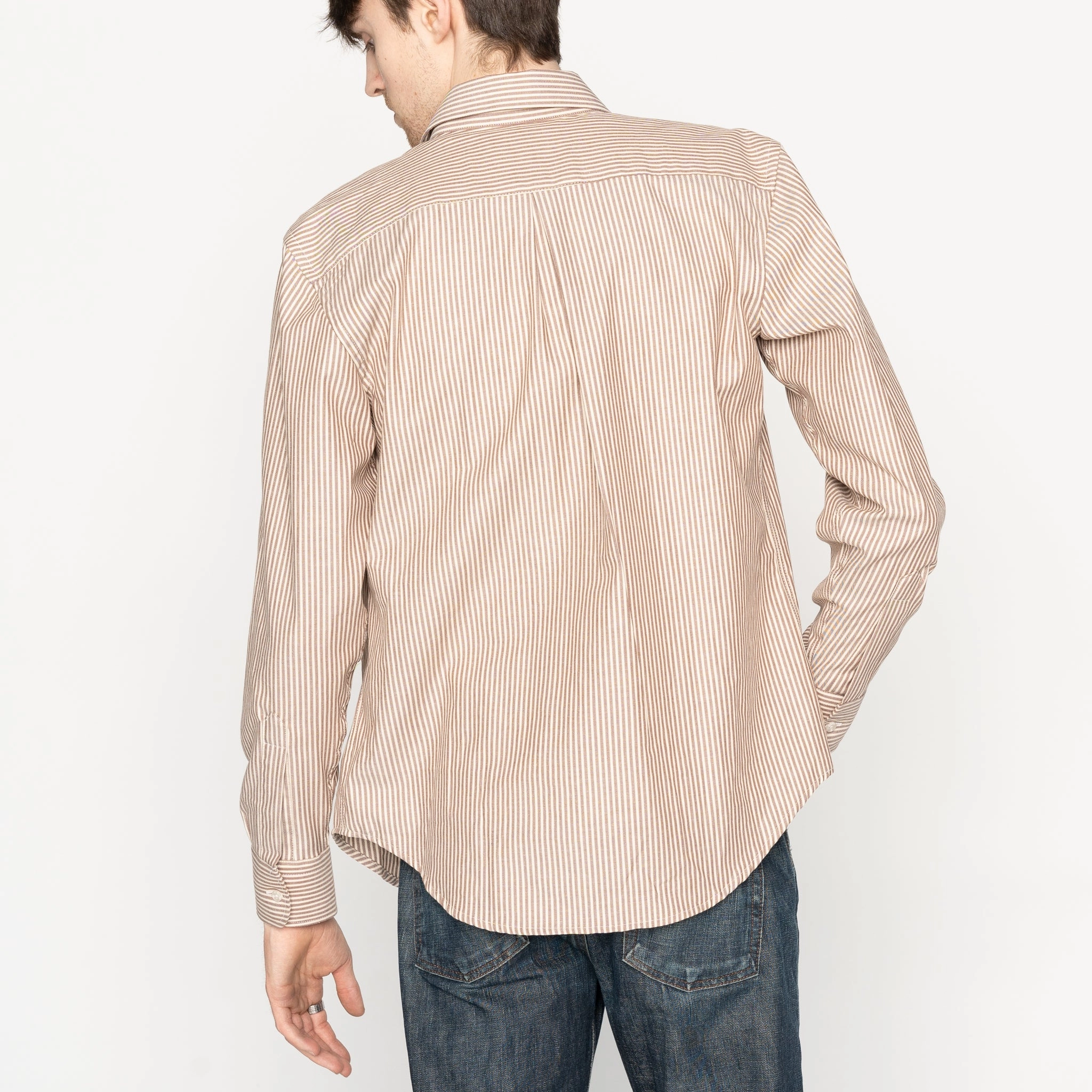 Warm product solo confidence Easy Shirt  - Soft Finish Classic Stripe - Cream   Brown