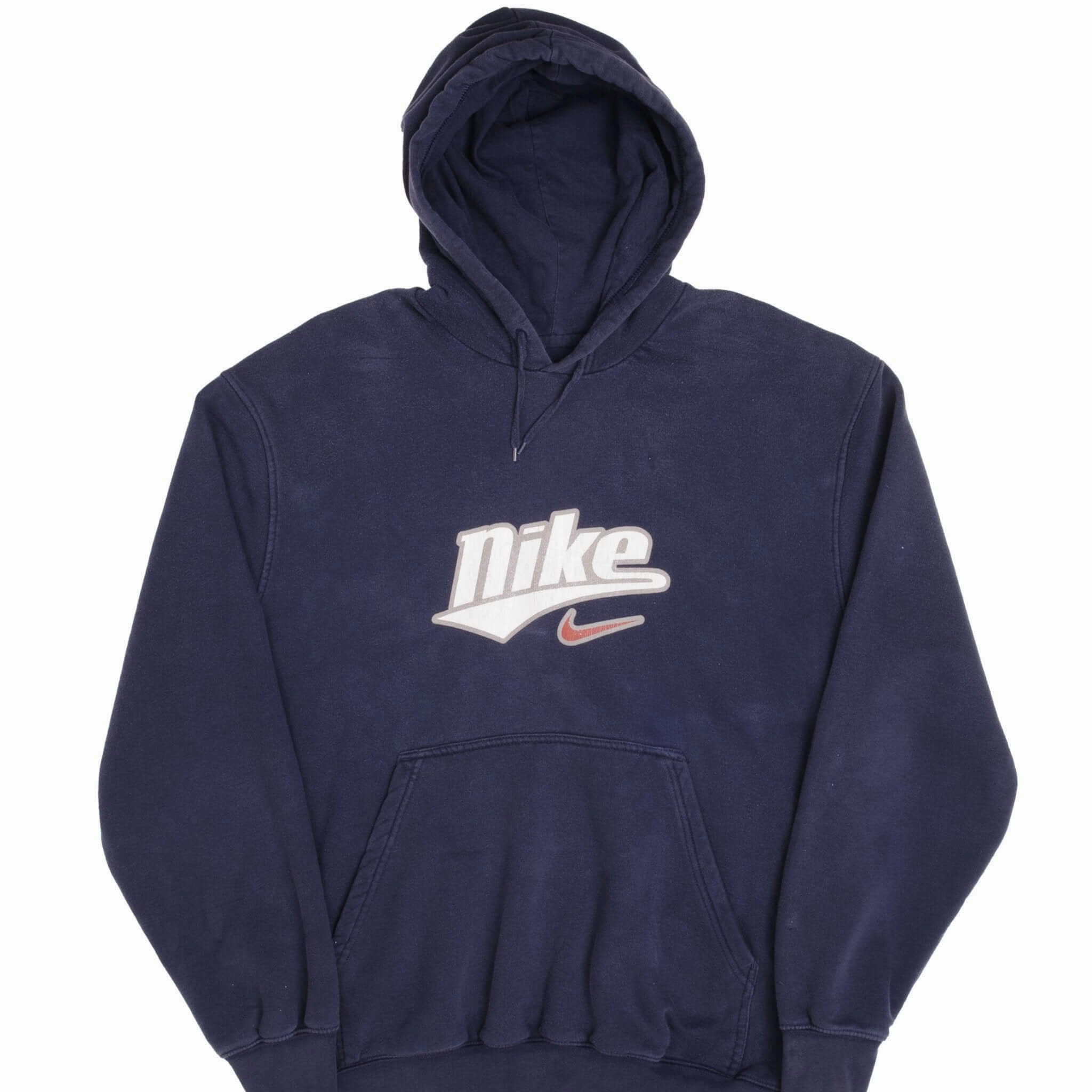 VINTAGE NIKE SPELLOUT SWOOSH NAVY BLUE HOODIE SWEATSHIRT 2000S SIZE XL good for weekends