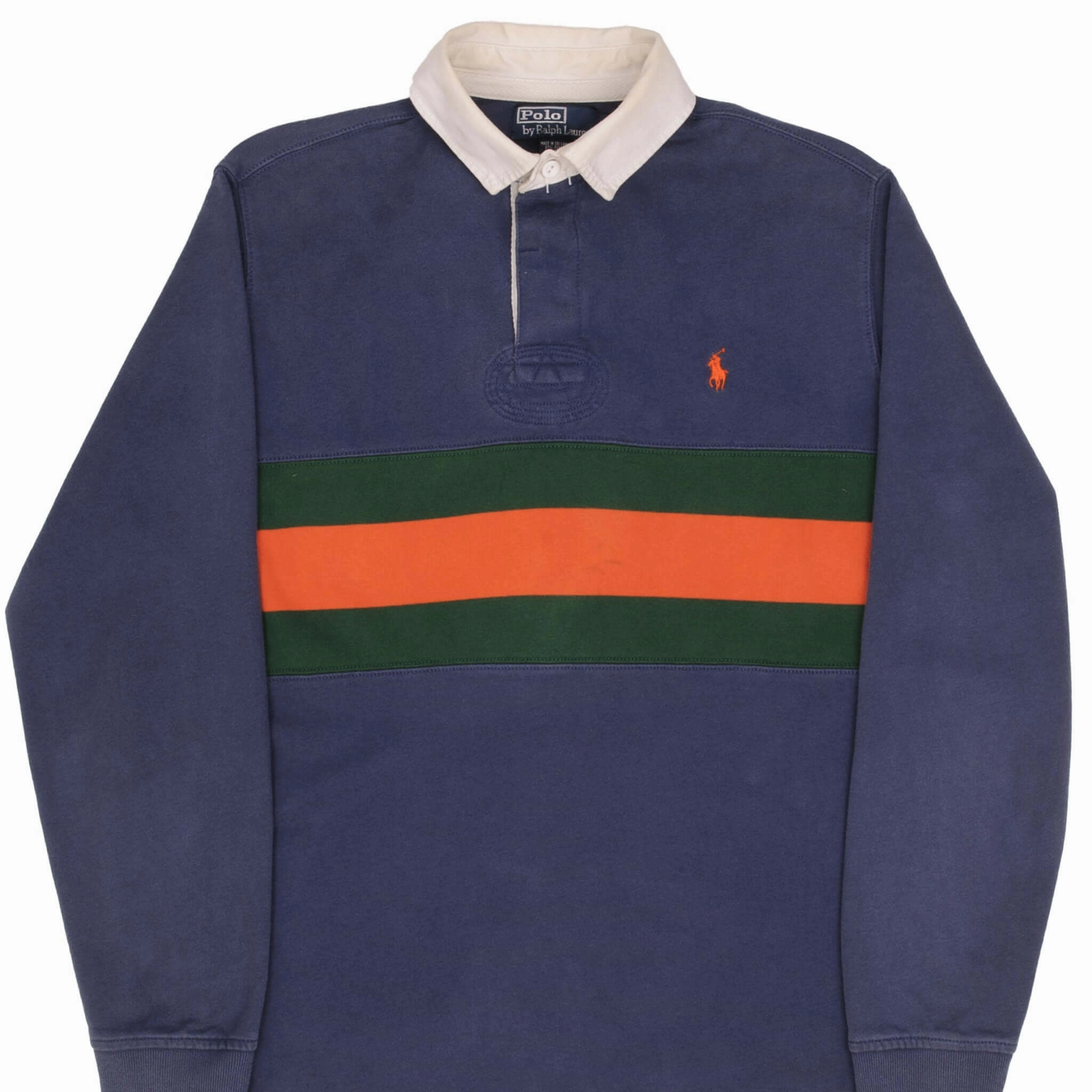 product clip convenience Urban Trend VINTAGE RALPH LAUREN BLUE GREEN ORANGE STRIPED RUGBY POLO SHIRT 1990S SZE MEDIUM