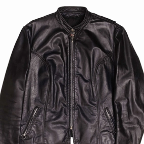 VINTAGE BROOKS BLACK CAFE RACER LEATHER JACKET SIZE 44 MADE IN USA Unisex suitable for summer sports