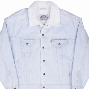 Confidence booster VINTAGE LEVIS SHERPA TRUCKER BLUE LIGHT WASH DENIM JACKET 1980S LARGE MADE USA