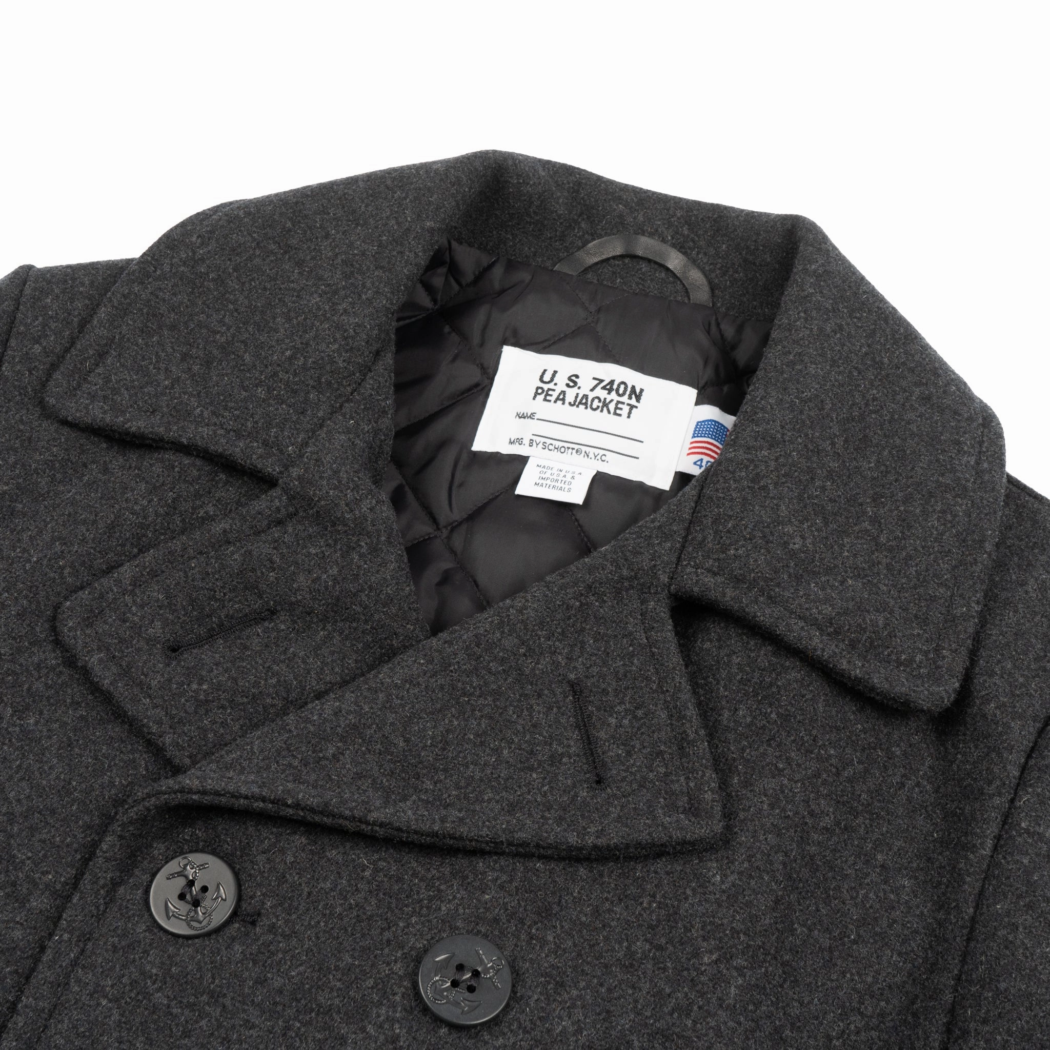 Unstructured Shoulder Cut Thrive 740 - Classic Melton Wool Navy Pea Coat - Dark Oxford Grey