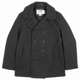 ZipperClosure afternoon 740 - Classic Melton Wool Navy Pea Coat - Dark Oxford Grey