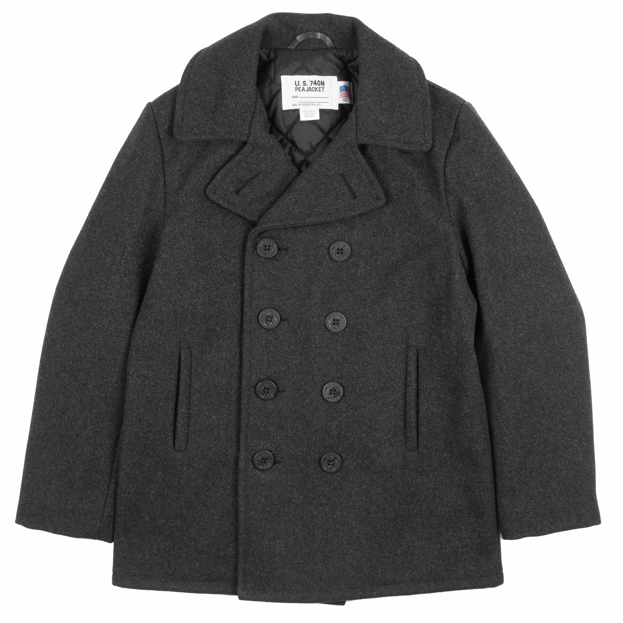 ZipperClosure afternoon 740 - Classic Melton Wool Navy Pea Coat - Dark Oxford Grey