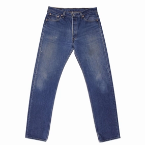 VINTAGE LEVIS 501 INDIGO JEANS 1990S SIZE 34X37 MADE IN USA No Fuss Fit Recycled Fiber Content