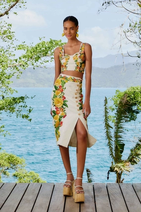 The Picnic Flowers Off-White Button Midi Skirt Subtle Mood Night Appeal